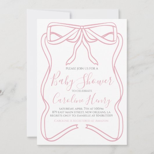 Roze Coquette Bow Girl Baby shower MAAK ELKE KLEUR Kaart (Voorkant)