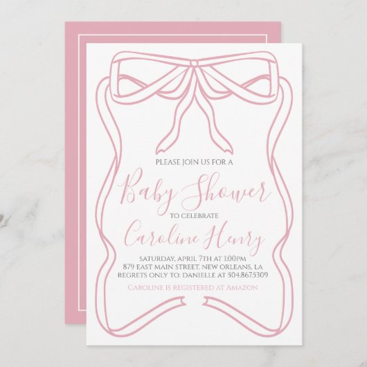 Roze Coquette Bow Girl Baby shower MAAK ELKE KLEUR Kaart (Voorkant / Achterkant)