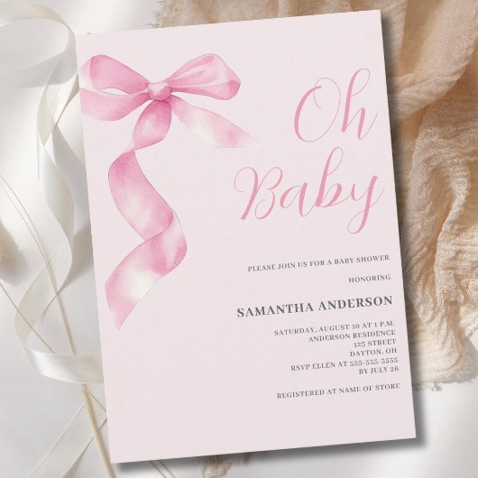 Roze Coquette Bow Girl Oh Baby shower Kaart