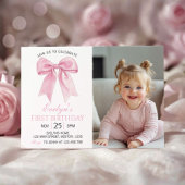 Roze Coquette Bow Girl Verjaardag Foto Uitnodiging
