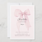 Roze Coquette Bow Girl's Verjaardag Uitnodiging (Voorkant)