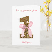 Roze Coquette Bow Gold Glitter Een Verjaardag Kaart (Gele Bloem)