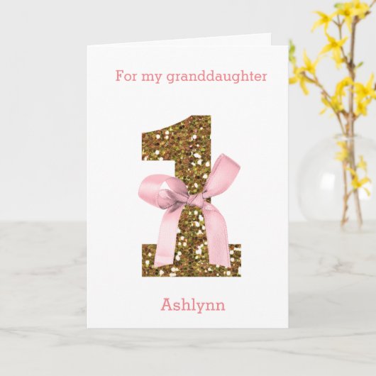 Roze Coquette Bow Gold Glitter Een Verjaardag Kaart (Gele Bloem)