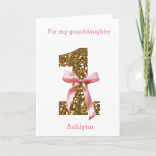 Roze Coquette Bow Gouden Glitter 1e Verjaardag Kaart