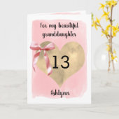 Roze Coquette Bow Gouden Hart 13e Verjaardag Kaart (Gele Bloem)