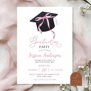 Roze Coquette Bow Graduation Party Kaart