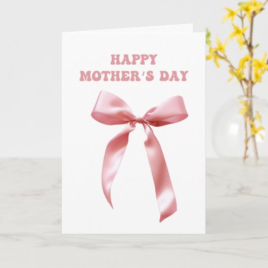 Roze Coquette Bow Happy Moederdag Kaart (Gele Bloem)