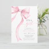 Roze Coquette Bow Het is een meisje Baby shower Gi Kaart (Staand voorkant)