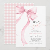 Roze Coquette Bow Het is een meisje Baby shower Gi Kaart (Voorkant / Achterkant)