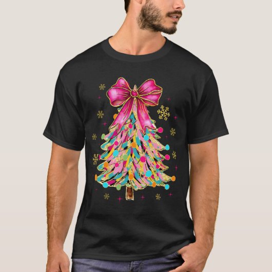 Roze Coquette Bow Kerstboom Kerstcadeaus Vrouwen T-shirt (Voorkant)