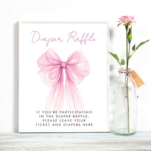 Roze Coquette Bow Luier Raffle Baby Meisje Douche Poster
