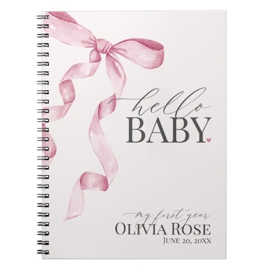 Roze Coquette Bow Meisje Baby Gift Mijn Eerste Jaa Notitieboek (Voorkant)
