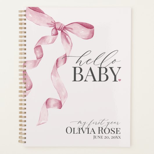Roze Coquette Bow Meisje Baby Gift Mijn Eerste Jaa Planner (Voorkant)