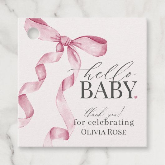 Roze Coquette Bow Meisje Baby shower Bedankjes Labels (Voorkant)