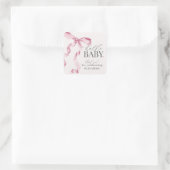 Roze Coquette Bow Meisje Baby shower Favor Vierkante Sticker (Tas)