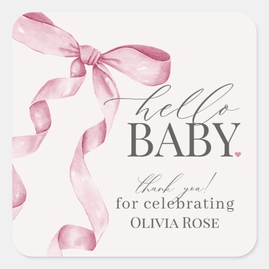 Roze Coquette Bow Meisje Baby shower Favor Vierkante Sticker (Voorkant)