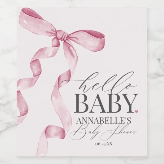 Roze Coquette Bow Meisje Baby shower Favors Wijn Etiket (Enkel label)