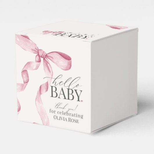 Roze Coquette Bow Meisje Baby shower Gift Bedankdoosjes (Voorkant Zijde)
