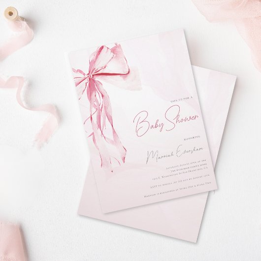 Roze Coquette Bow Meisje Baby shower Kaart