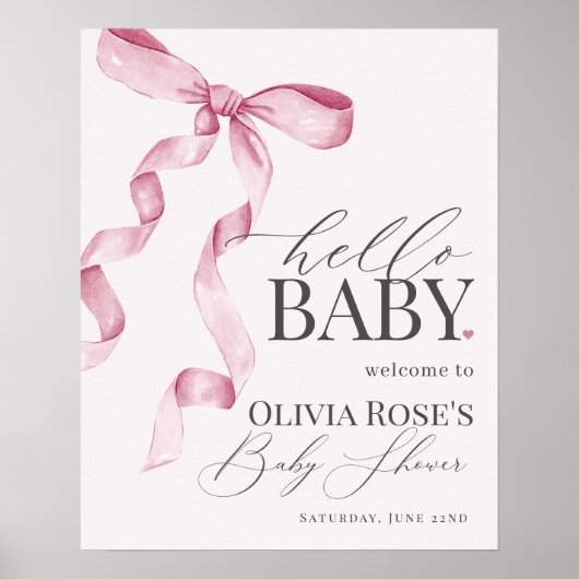 Roze Coquette Bow Meisje Baby shower Welkomstbord Poster (Voorkant)