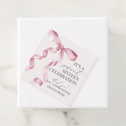 Roze Coquette Bow Meisje Lief 16 Verjaardagsfeest Bedankjes Labels (In situ)