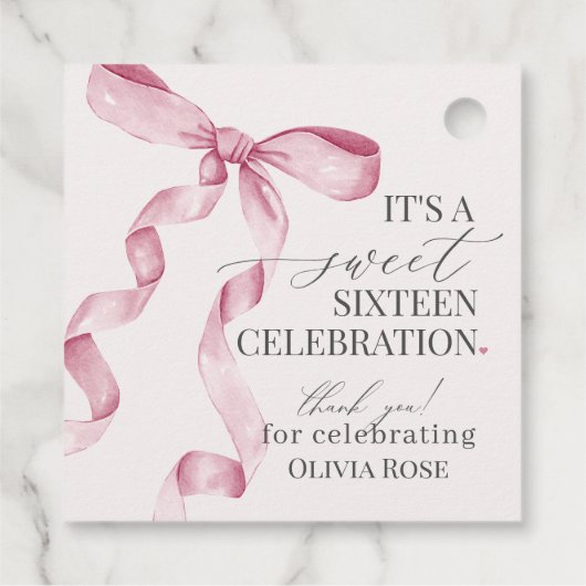 Roze Coquette Bow Meisje Lief 16 Verjaardagsfeest Bedankjes Labels (Achterkant)