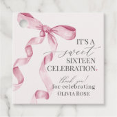 Roze Coquette Bow Meisje Lief 16 Verjaardagsfeest Bedankjes Labels (Voorkant)