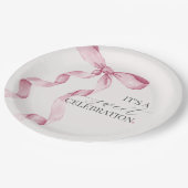 Roze Coquette Bow Meisje Verjaardagsfeestje Douche Papieren Bordje (Gekanteld)