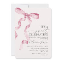 Roze Coquette Bow Meisje Verjaardagsfeestuitnodigi