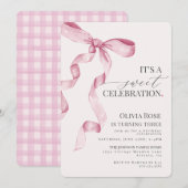 Roze Coquette Bow Meisje Verjaardagsfeestuitnodigi (Voorkant / Achterkant)