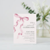 Roze Coquette Bow Meisje Verjaardagsfeestuitnodigi Briefkaart (Staand voorkant)