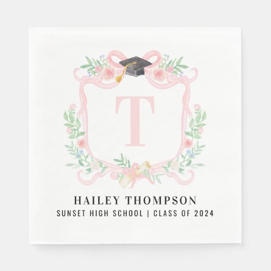 Roze Coquette Bow | Monogram Afstuderen Servet (Voorkant)