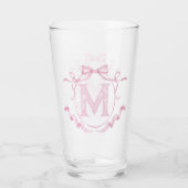 Roze Coquette Bow Monogram Custom Pint Bar Glas (Achterkant)