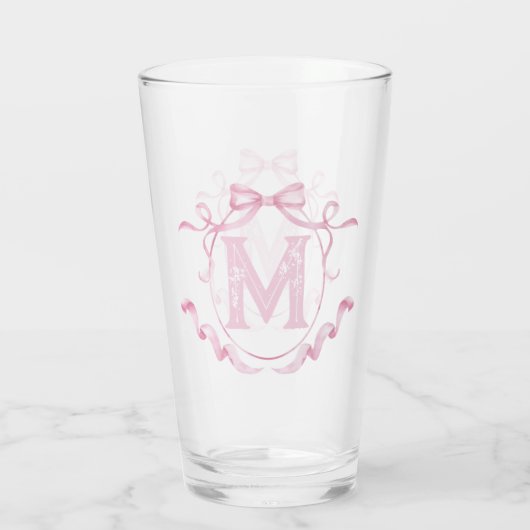Roze Coquette Bow Monogram Custom Pint Bar Glas (Achterkant)
