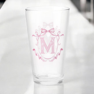 Roze Coquette Bow Monogram Custom Pint Bar Glas