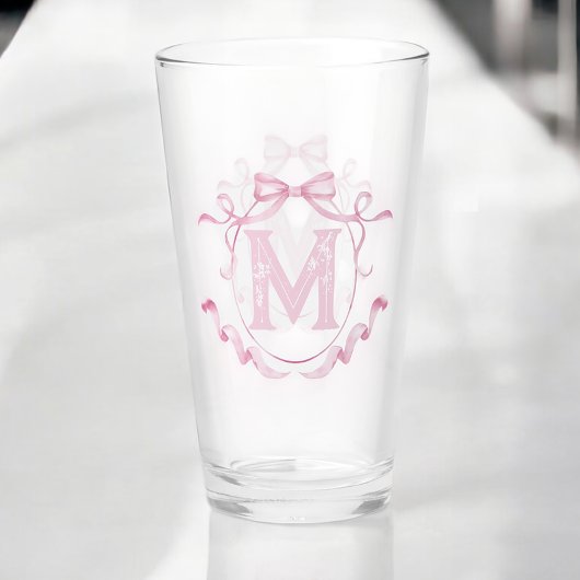 Roze Coquette Bow Monogram Custom Pint Bar Glas