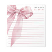 Roze Coquette Bow Notitieblok – Elegant pastellint (Voorkant)