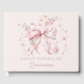Roze Coquette Bow Parels Quinceañera Verjaardag Gastenboek (Voorkant)
