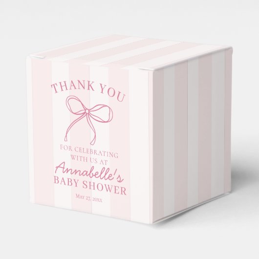Roze Coquette Bow Pastel Baby shower Dessert Bedankdoosjes (Voorkant Zijde)