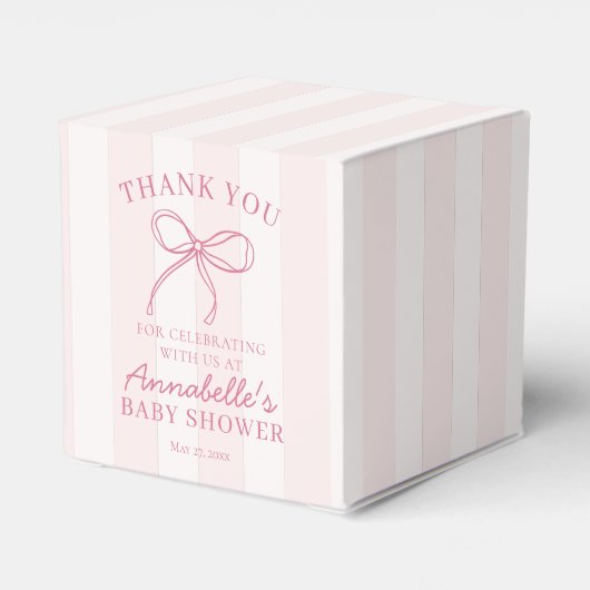 Roze Coquette Bow Pastel Baby shower Dessert Bedankdoosjes (Achterkant)