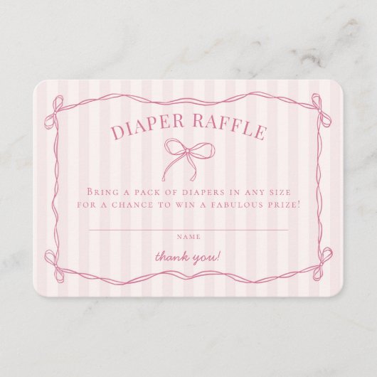 Roze Coquette Bow Pastel Baby shower Luier Raffle Informatiekaartje (Voorkant)