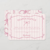 Roze Coquette Bow Pastel Baby shower Luier Raffle Informatiekaartje (Voorkant / Achterkant)