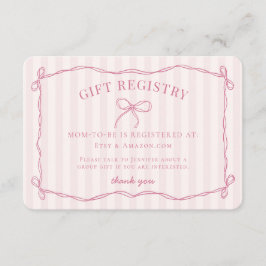 Roze Coquette Bow Pastel Baby shower Registry Informatiekaartje