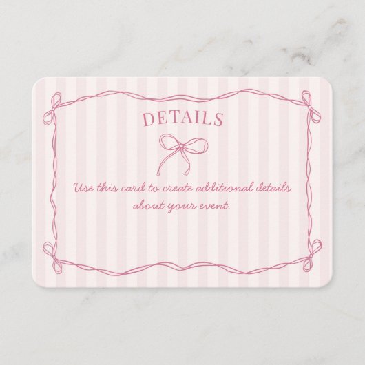 Roze Coquette Bow Pastel Details Invoegen Informatiekaartje (Voorkant)