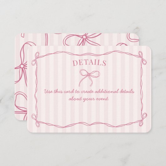 Roze Coquette Bow Pastel Details Invoegen Informatiekaartje (Voorkant / Achterkant)
