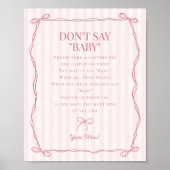 Roze Coquette Bow Pastel Dont Say Baby shower Game Poster (Voorkant)