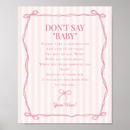 Roze Coquette Bow Pastel Dont Say Baby shower Game Poster