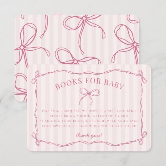 Roze Coquette Bow Pastel Douche Boeken voor Baby Informatiekaartje (Voorkant / Achterkant)