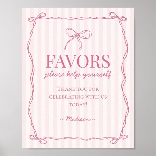 Roze Coquette Bow Pastel Favorieten Teken Poster (Voorkant)
