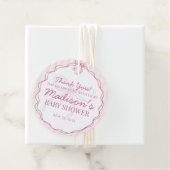 Roze Coquette Bow Pastel Gestreept Baby shower Bedankjes Labels (In situ)